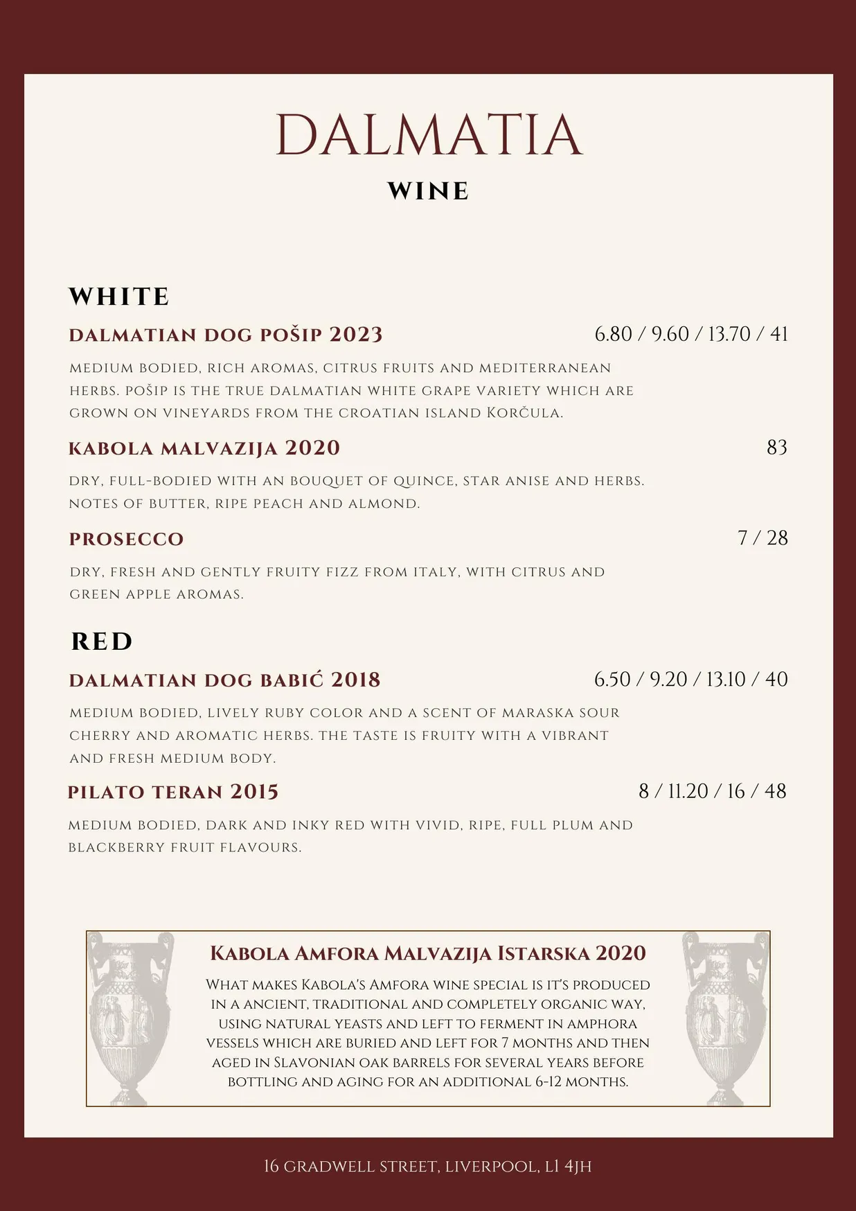 Dalmatia menu, page 3