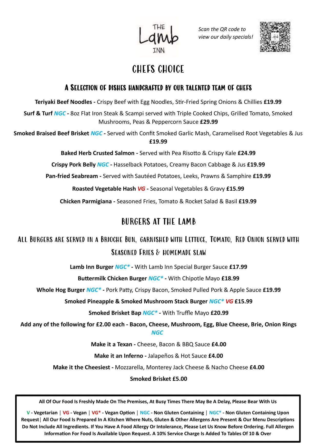 The Lamb Inn menu, page 2