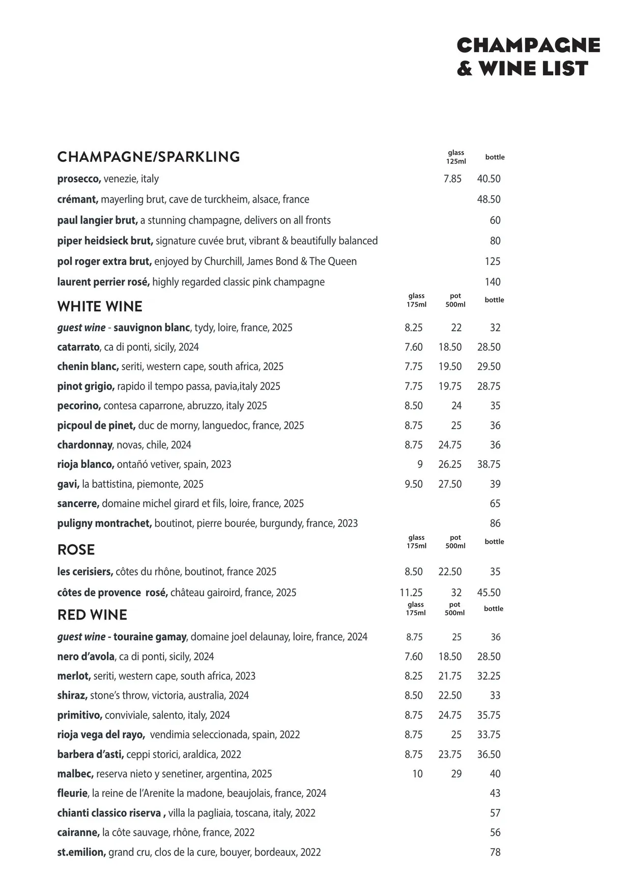 Branca menu, page 1