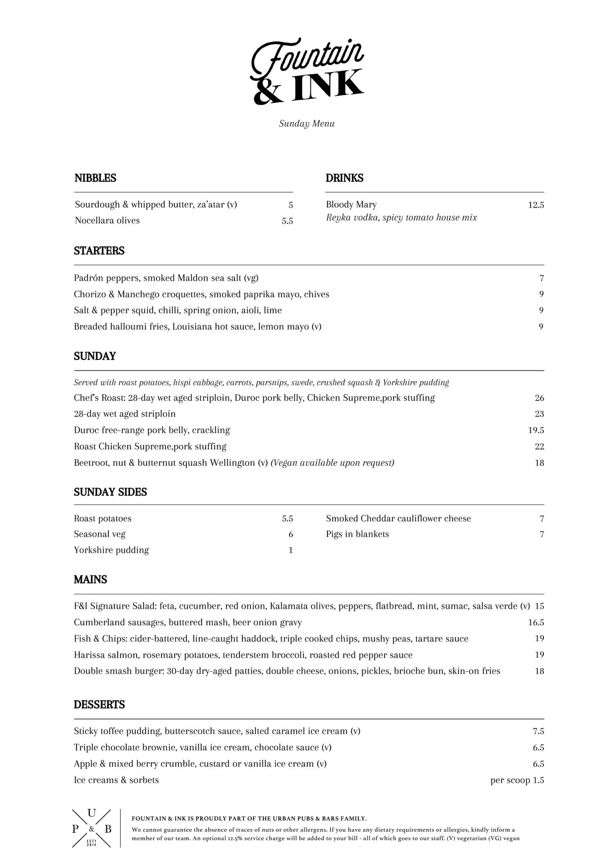 Fountain & Ink menu, page 3