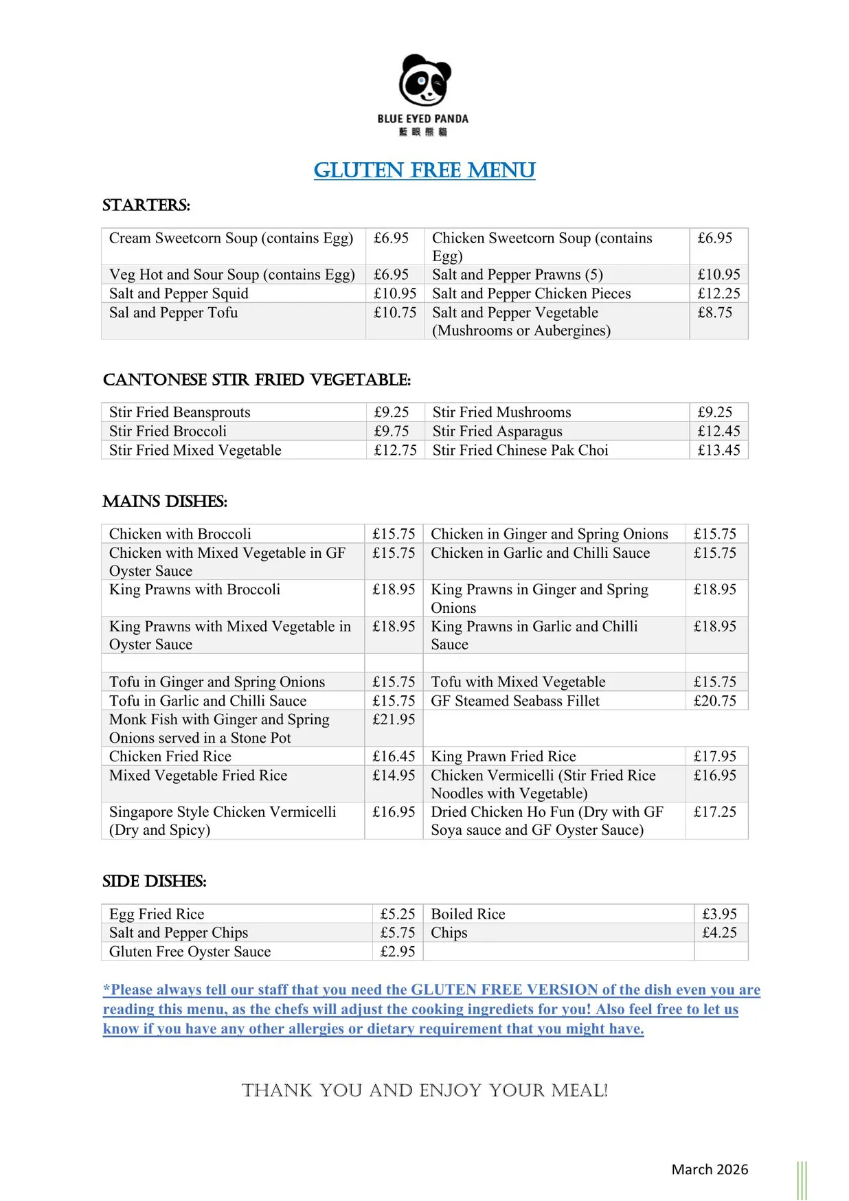 Blue Eyed Panda menu, page 5