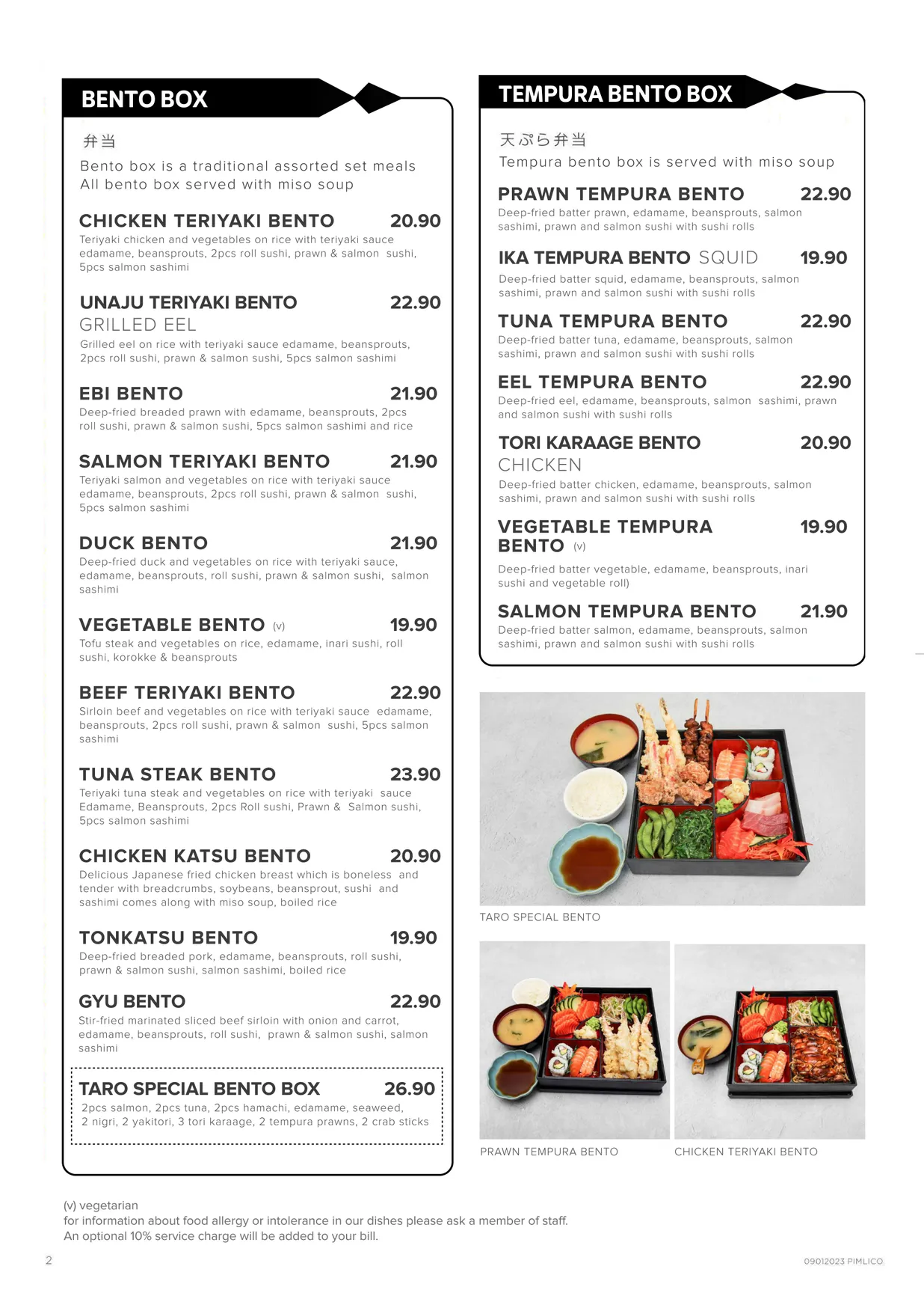 Taro menu, page 2