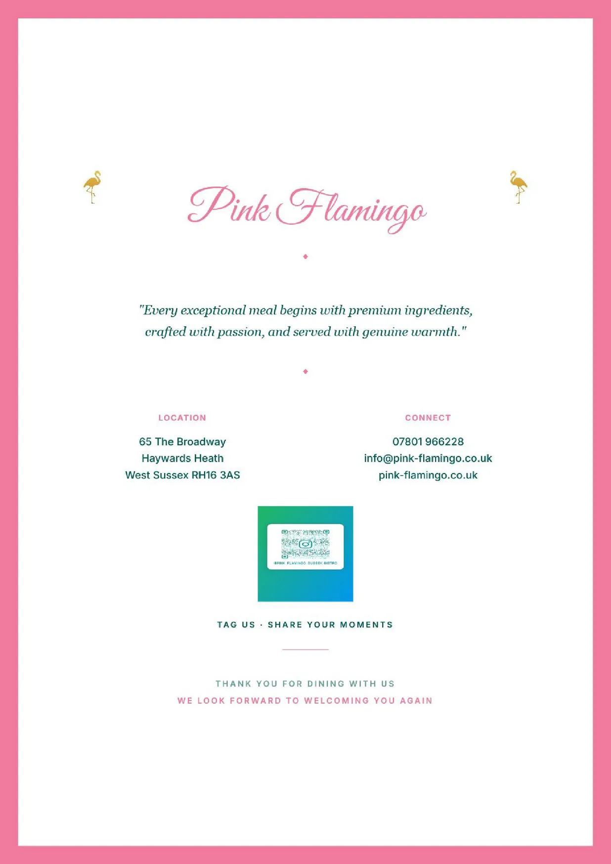 Pink Flamingo menu, page 8