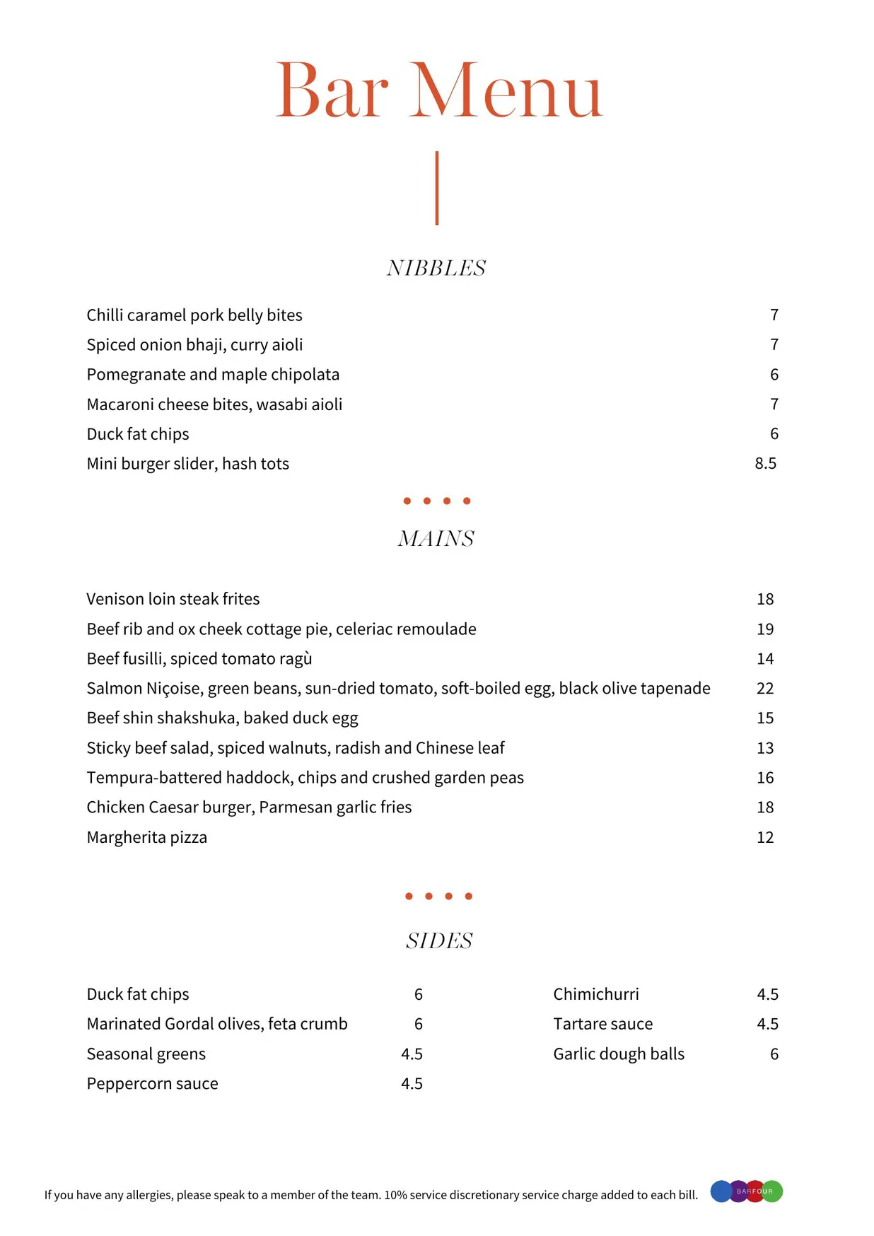 North Sixty4 menu, page 1