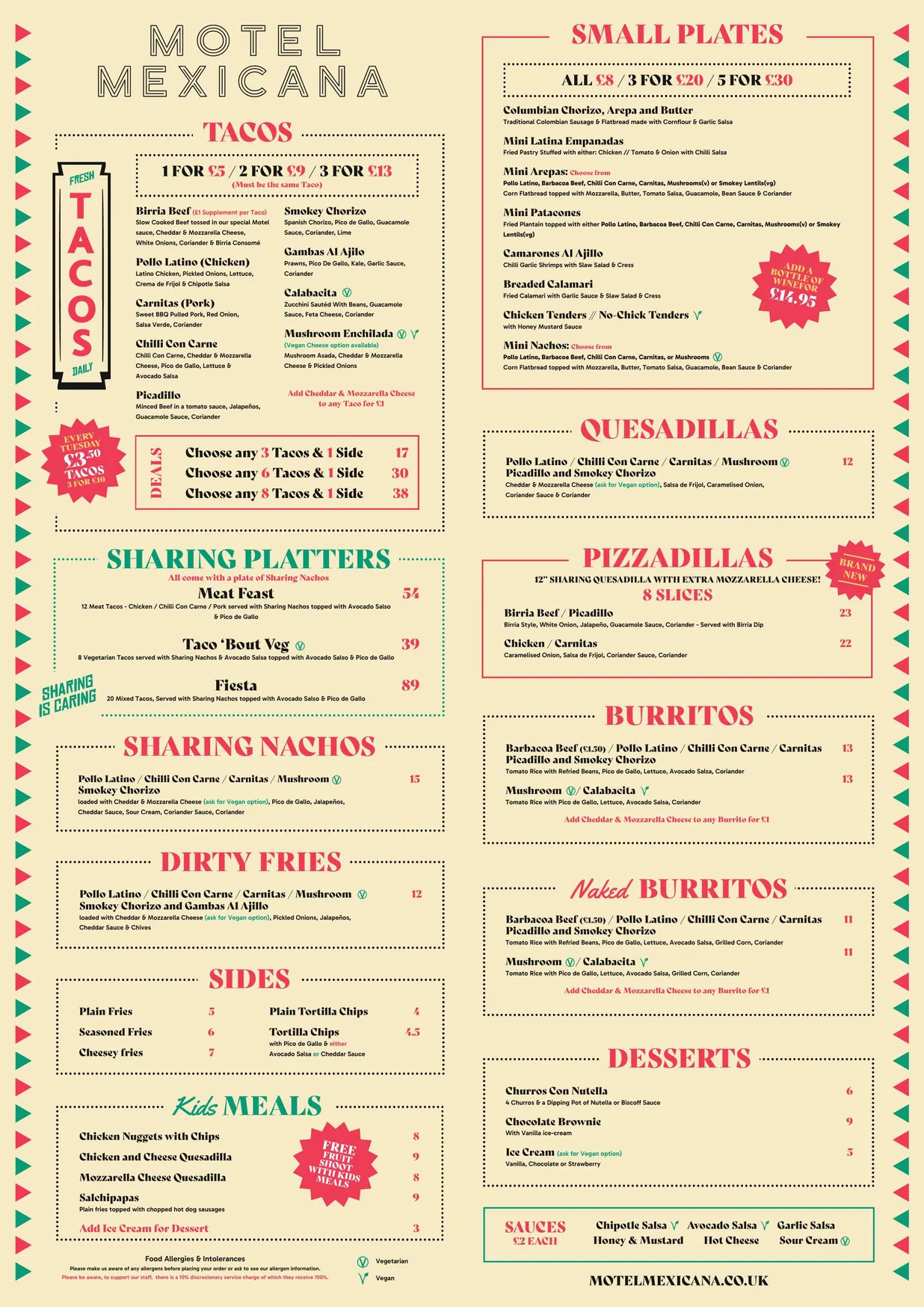 Motel Mexicana menu, page 1