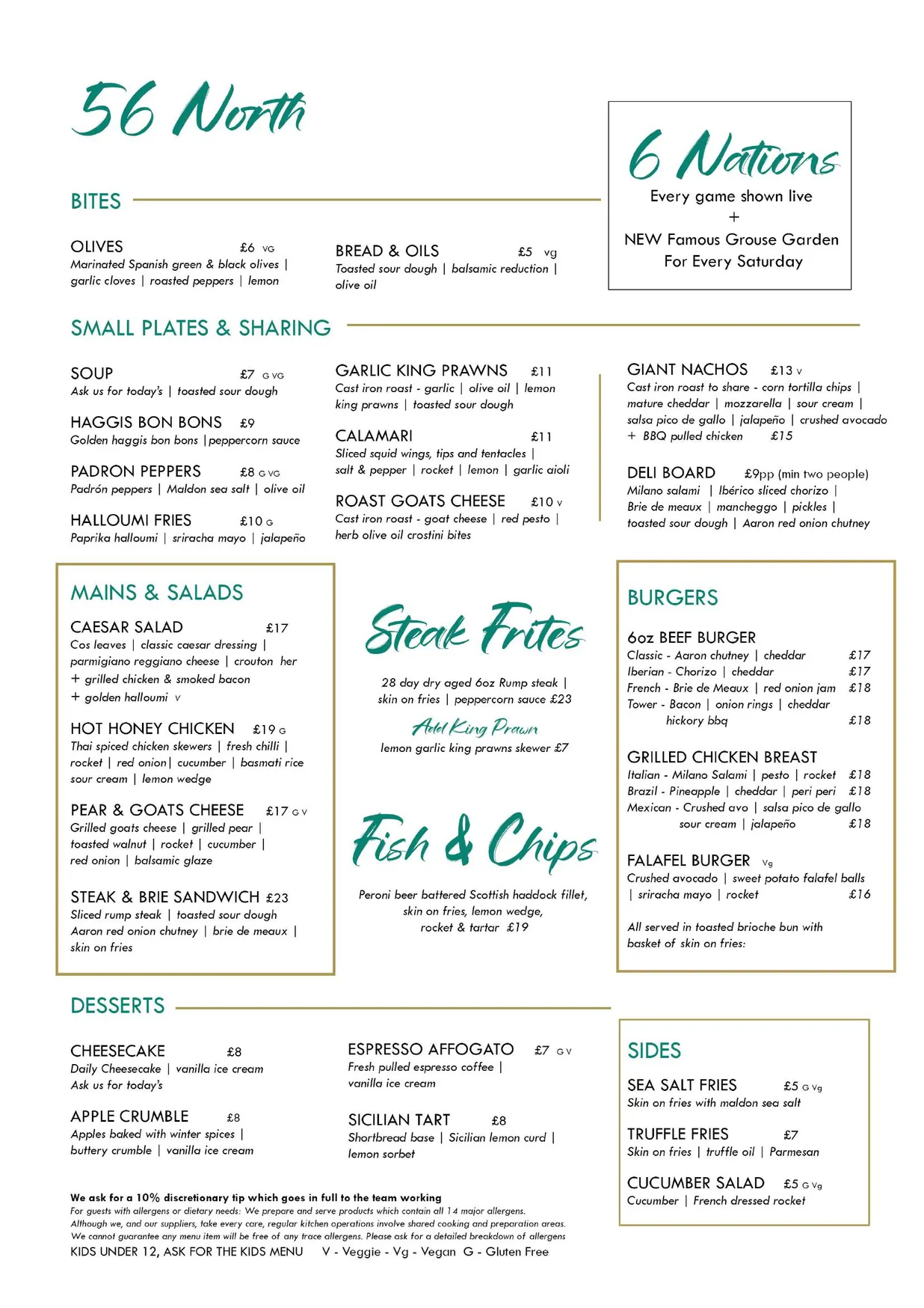 56 North menu, page 3