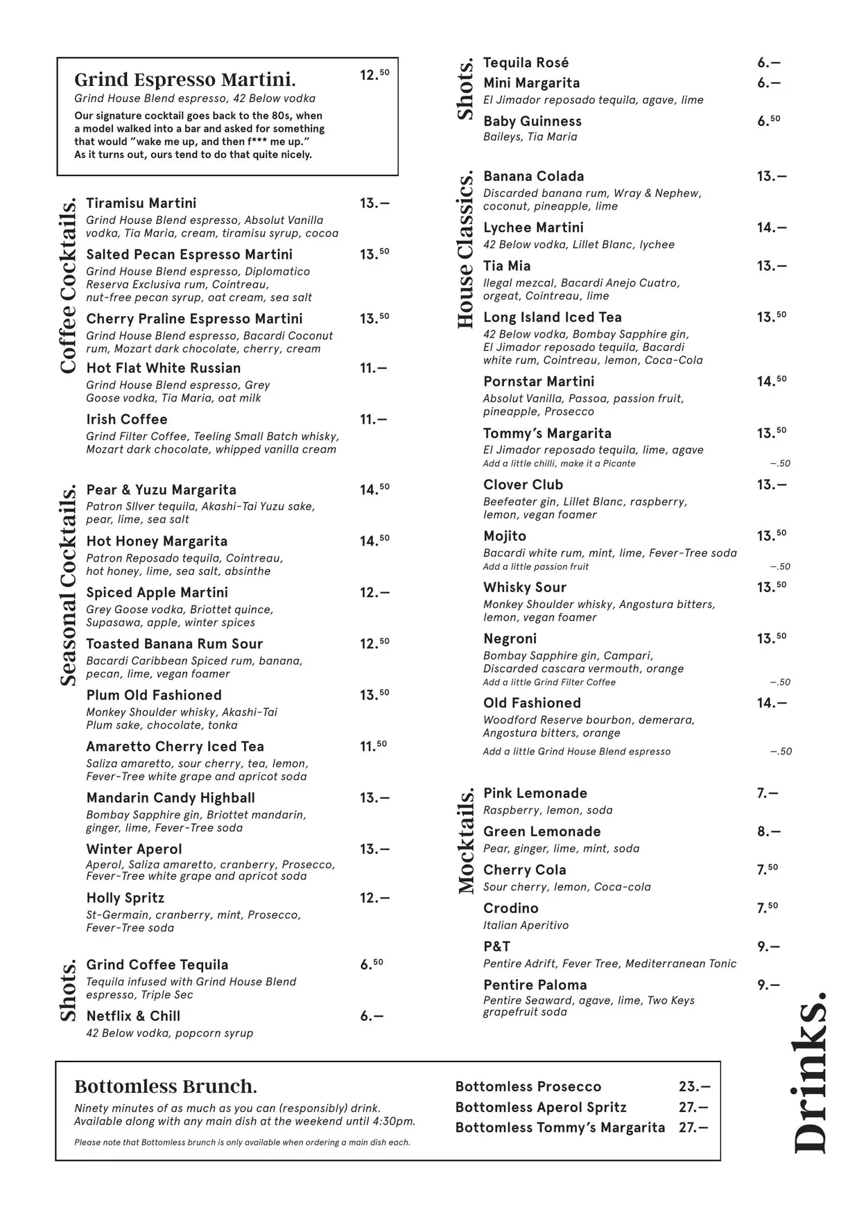 Grind Greenwich menu, page 5