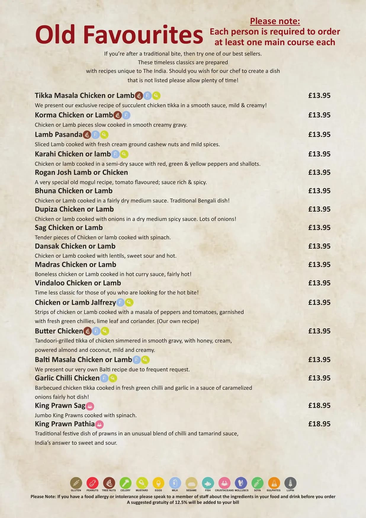 The India menu, page 10