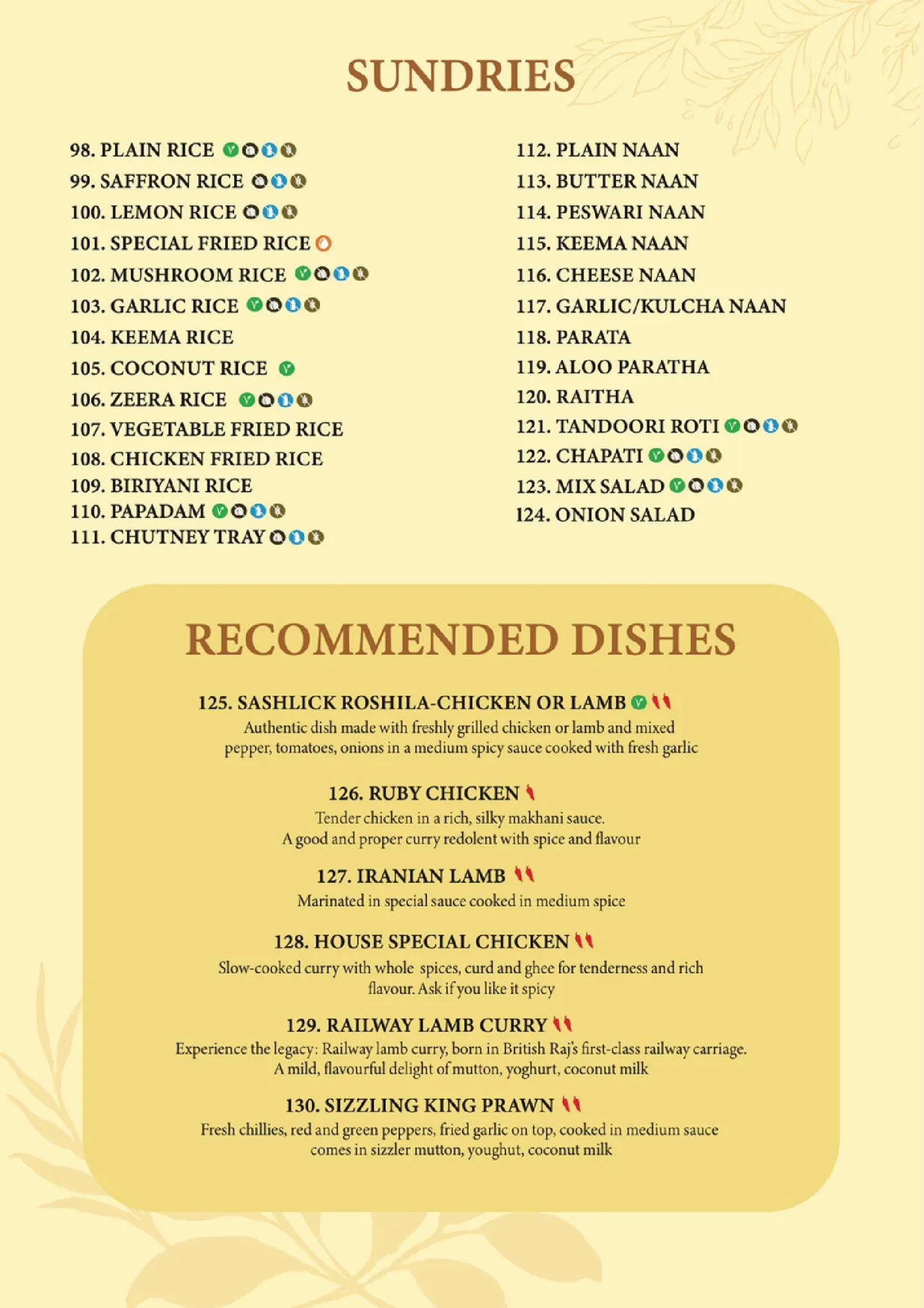 Maharaja of India SoHo menu, page 8