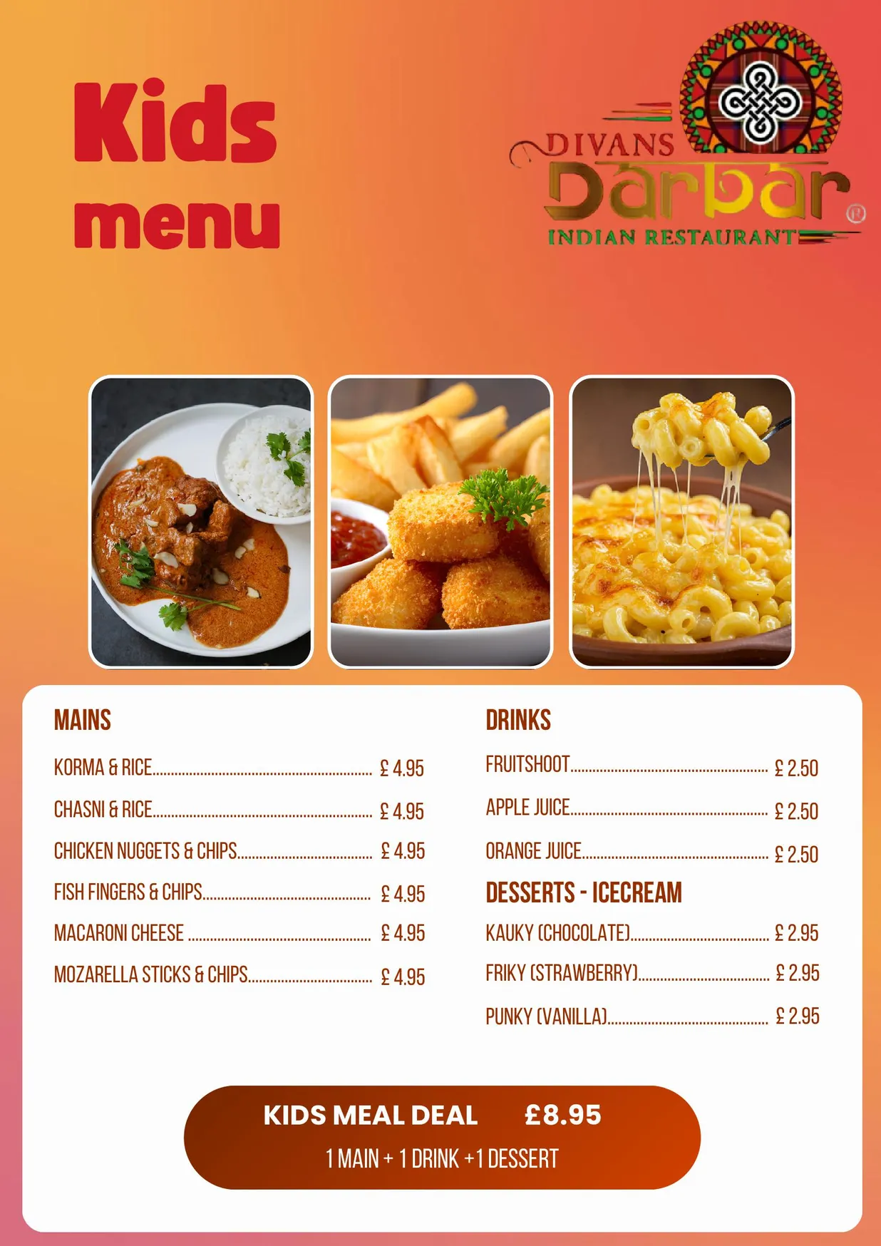 Divans Darbar menu, page 7