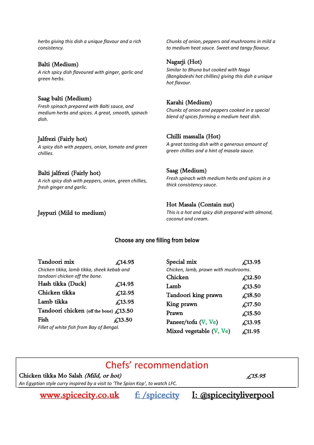 Spice City menu, page 15