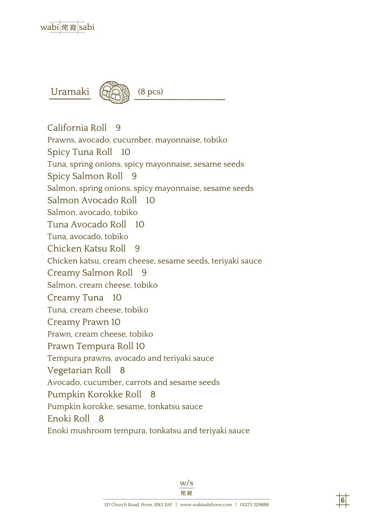 Wabi Sabi menu, page 7