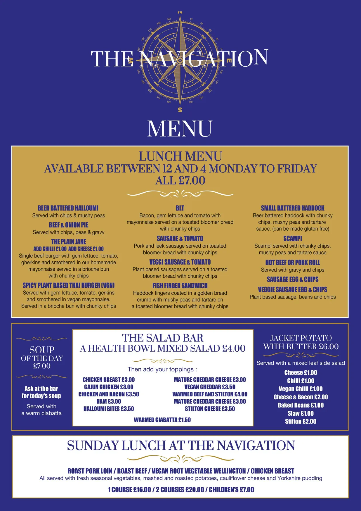 The Navigation Inn menu, page 2