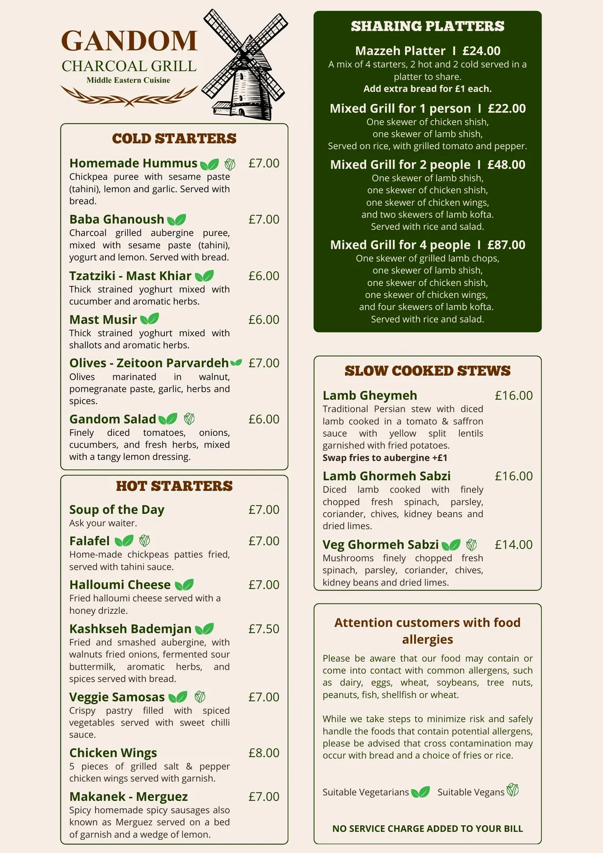 Gandom Charcoal Grill menu, page 1