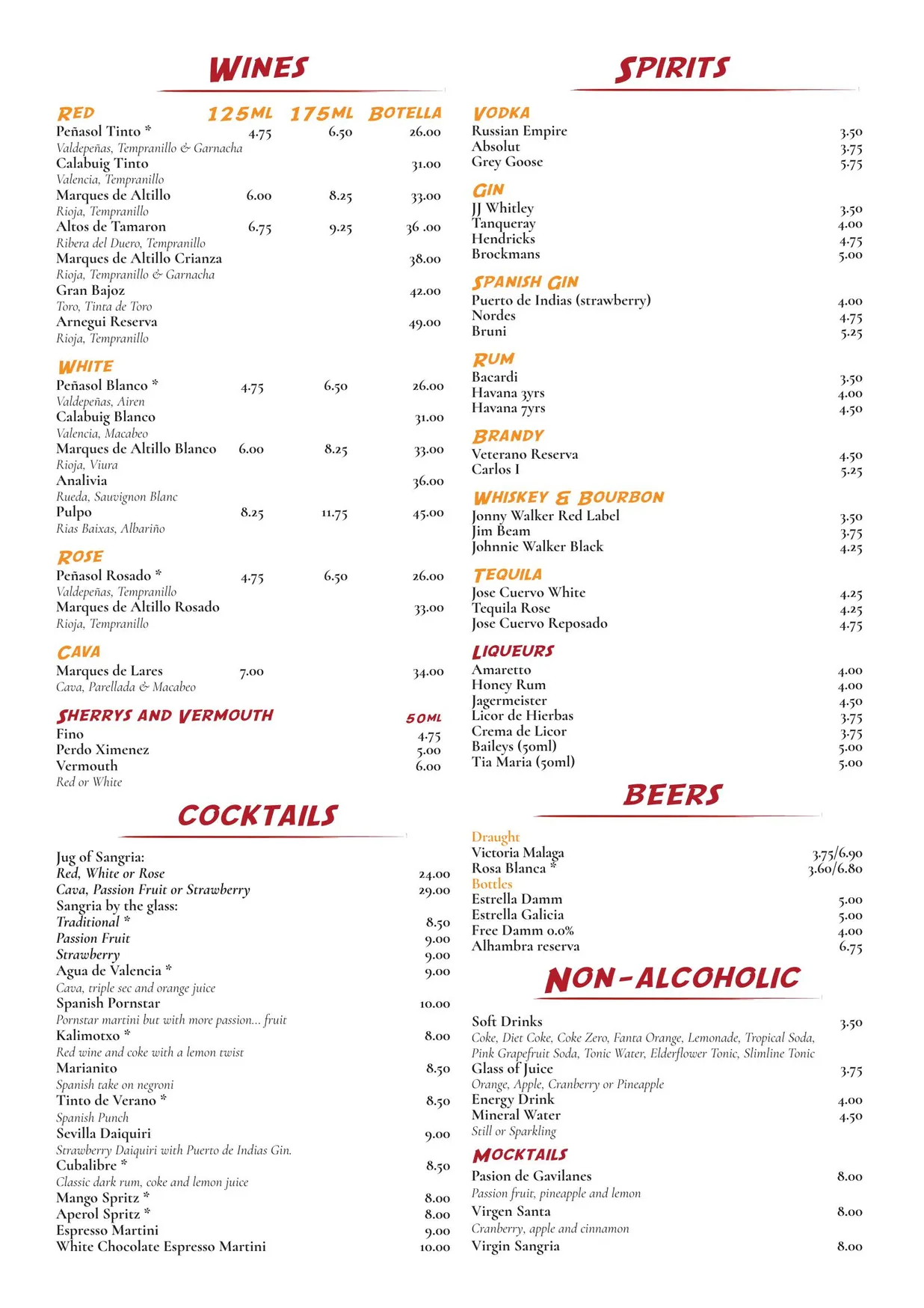 El Kabron menu, page 2