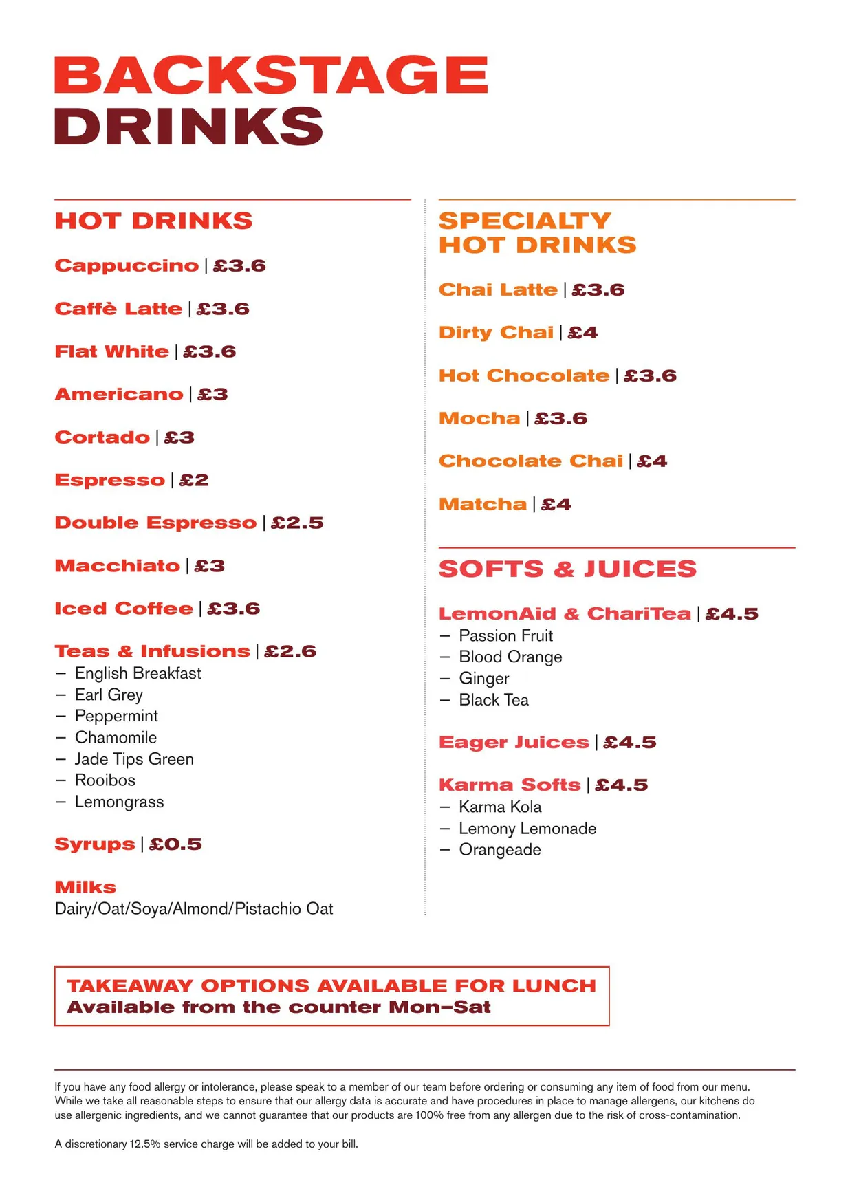 Backstage at The Old Vic menu, page 6