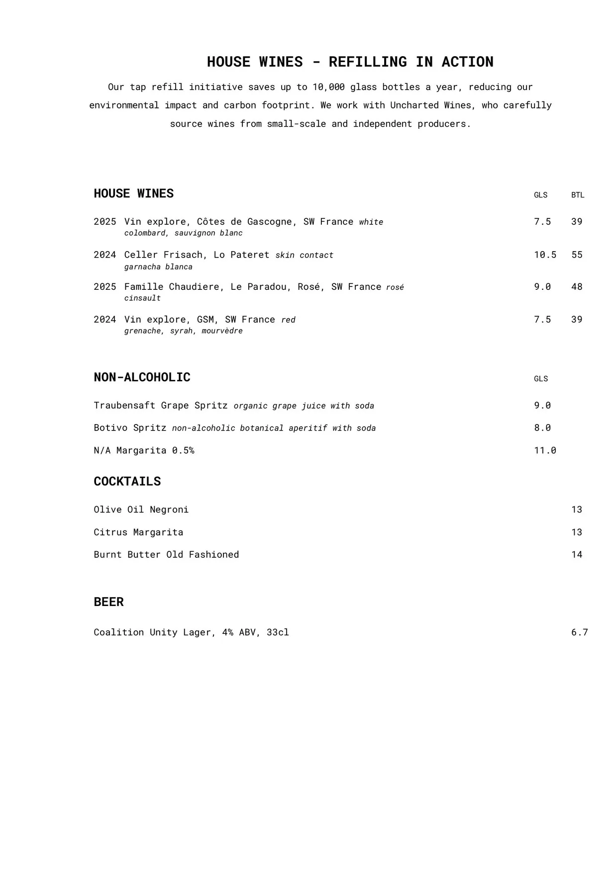 Bar Crispin menu, page 3