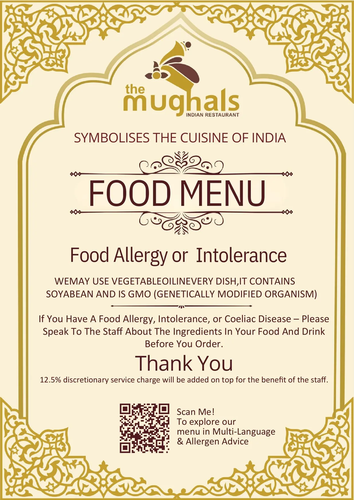 The Mughals menu, page 1