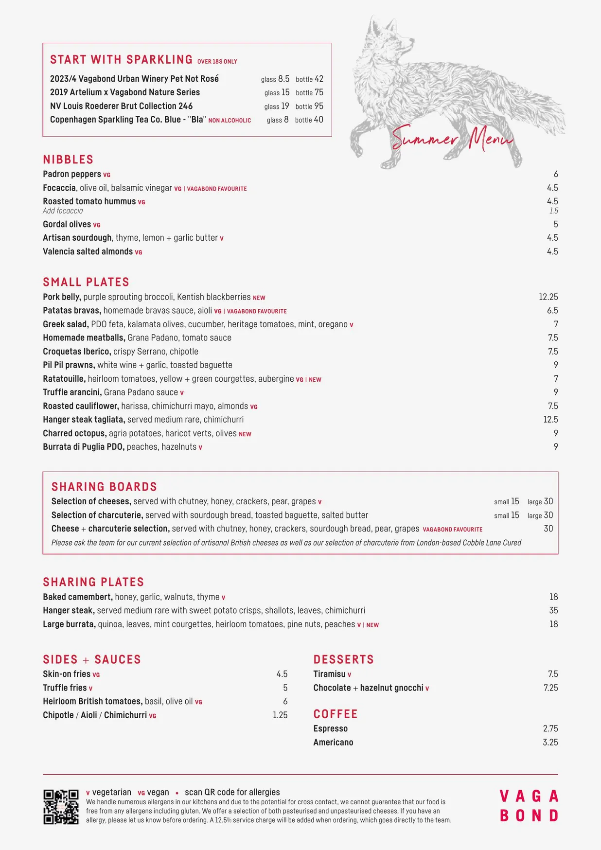Vagabond menu, page 1