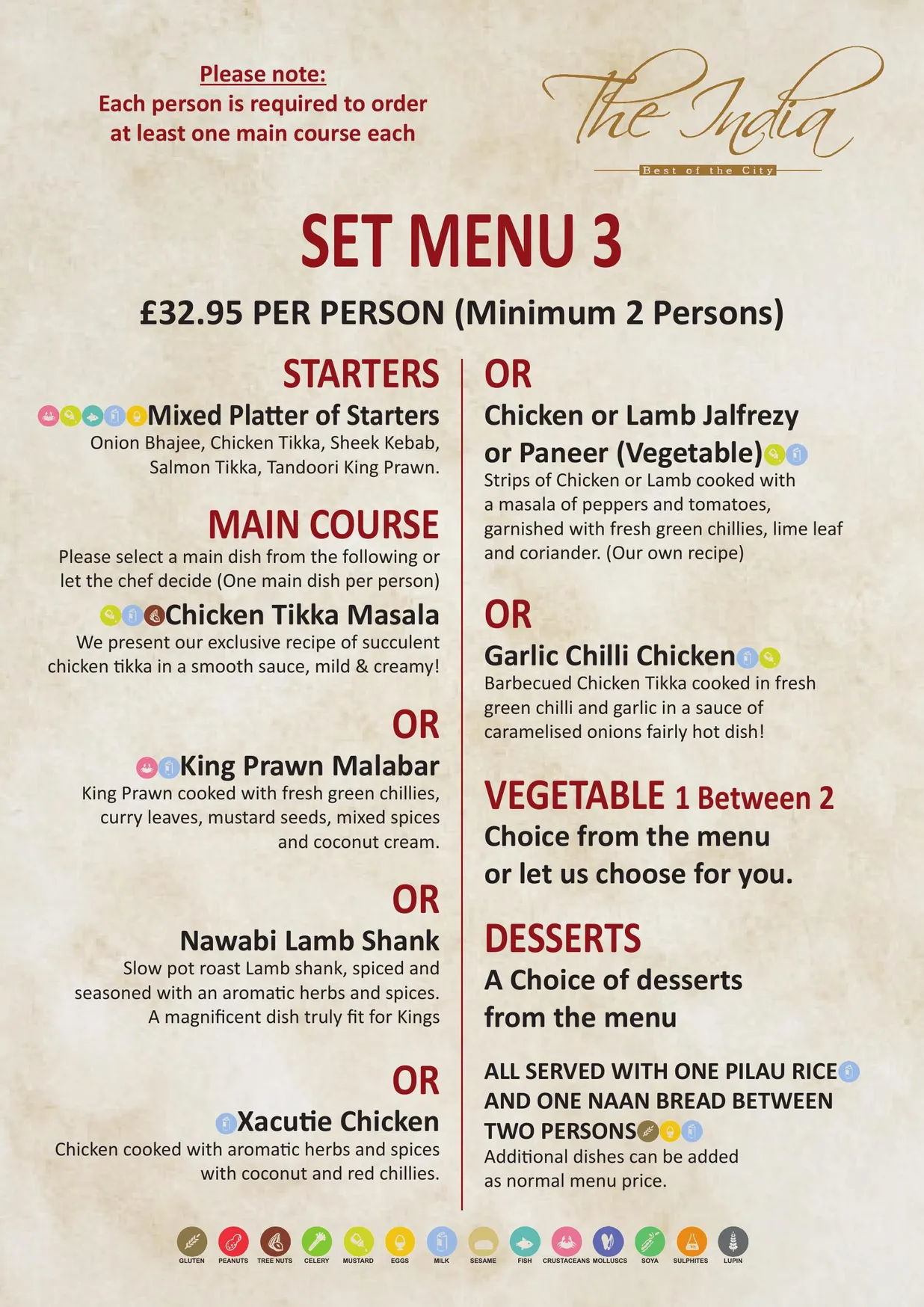 The India menu, page 6