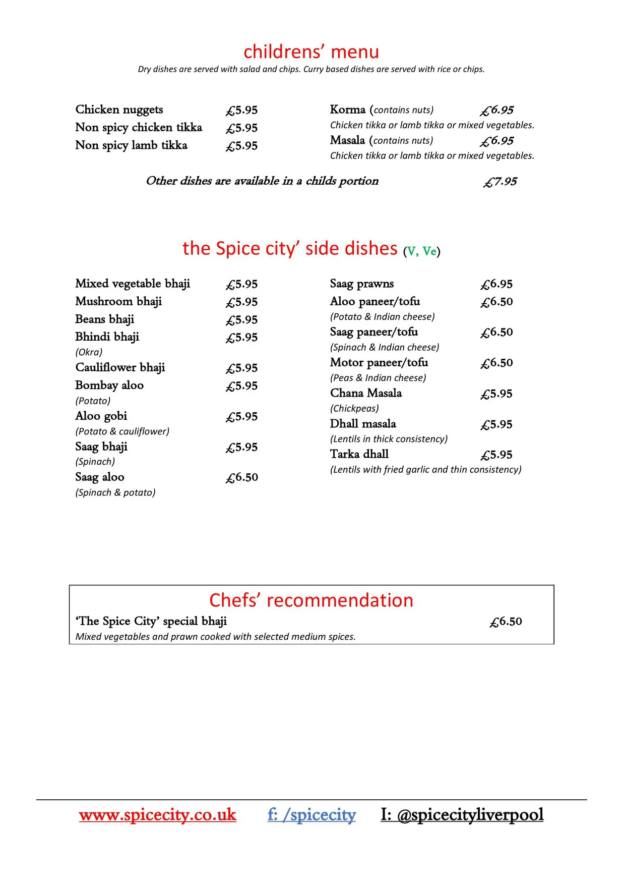 Spice City menu, page 18