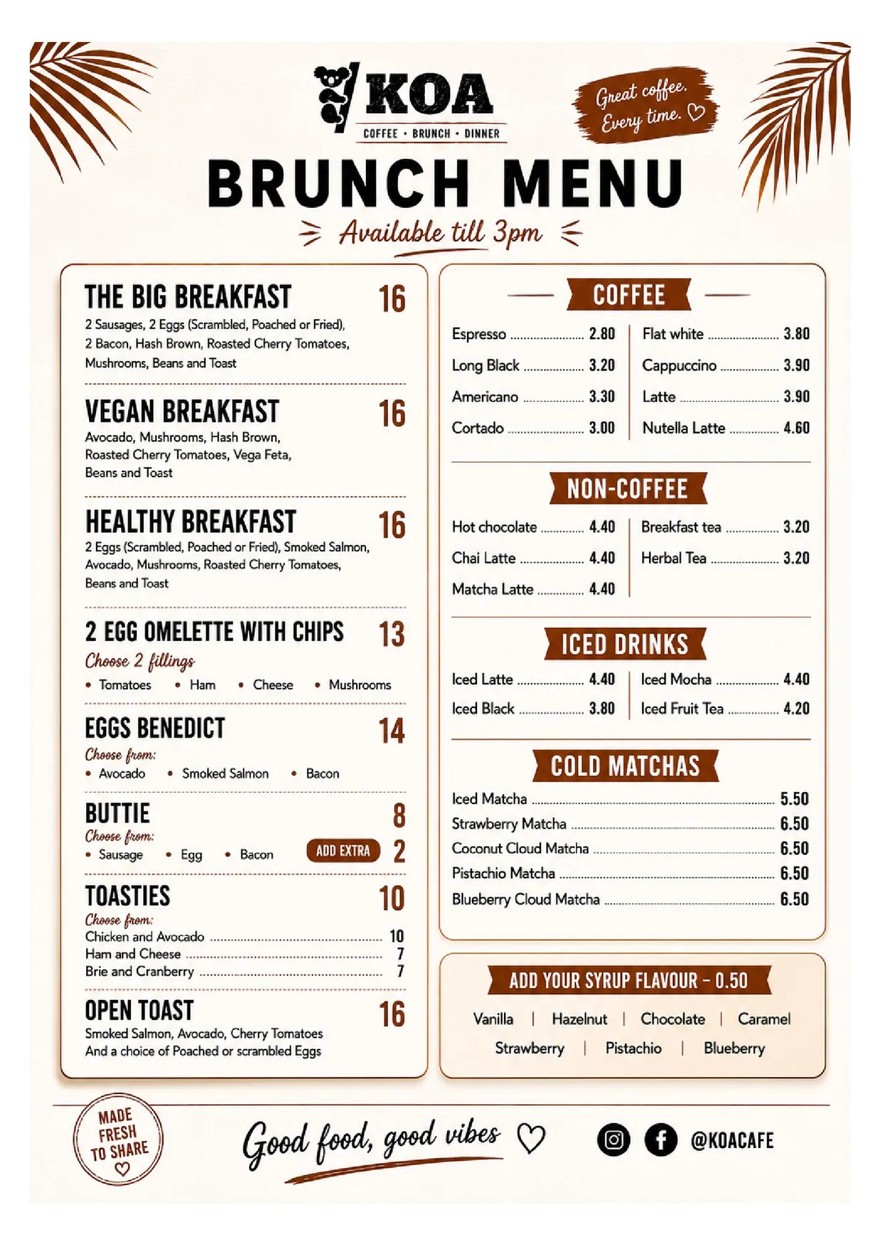 Koa menu, page 2