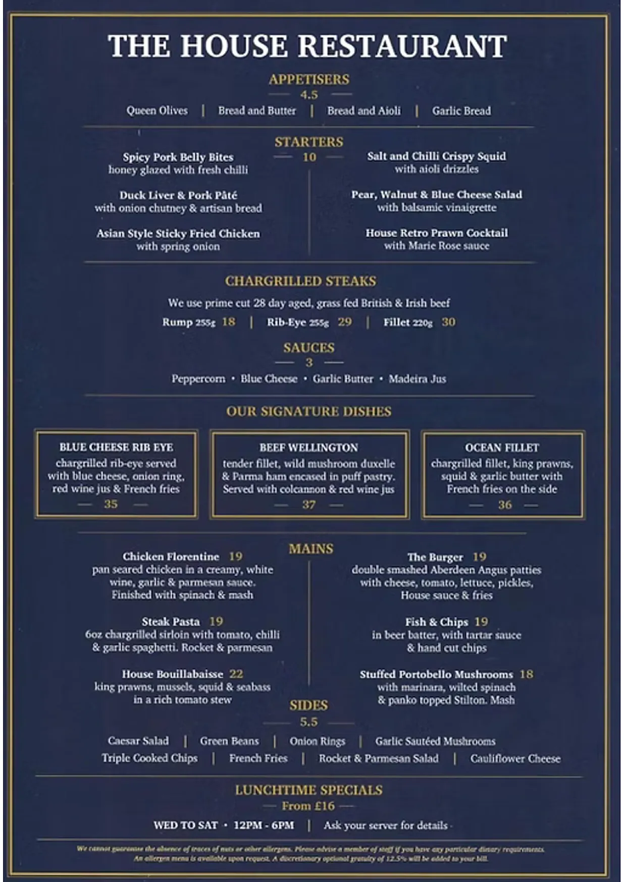The House Restaurant menu, page 2