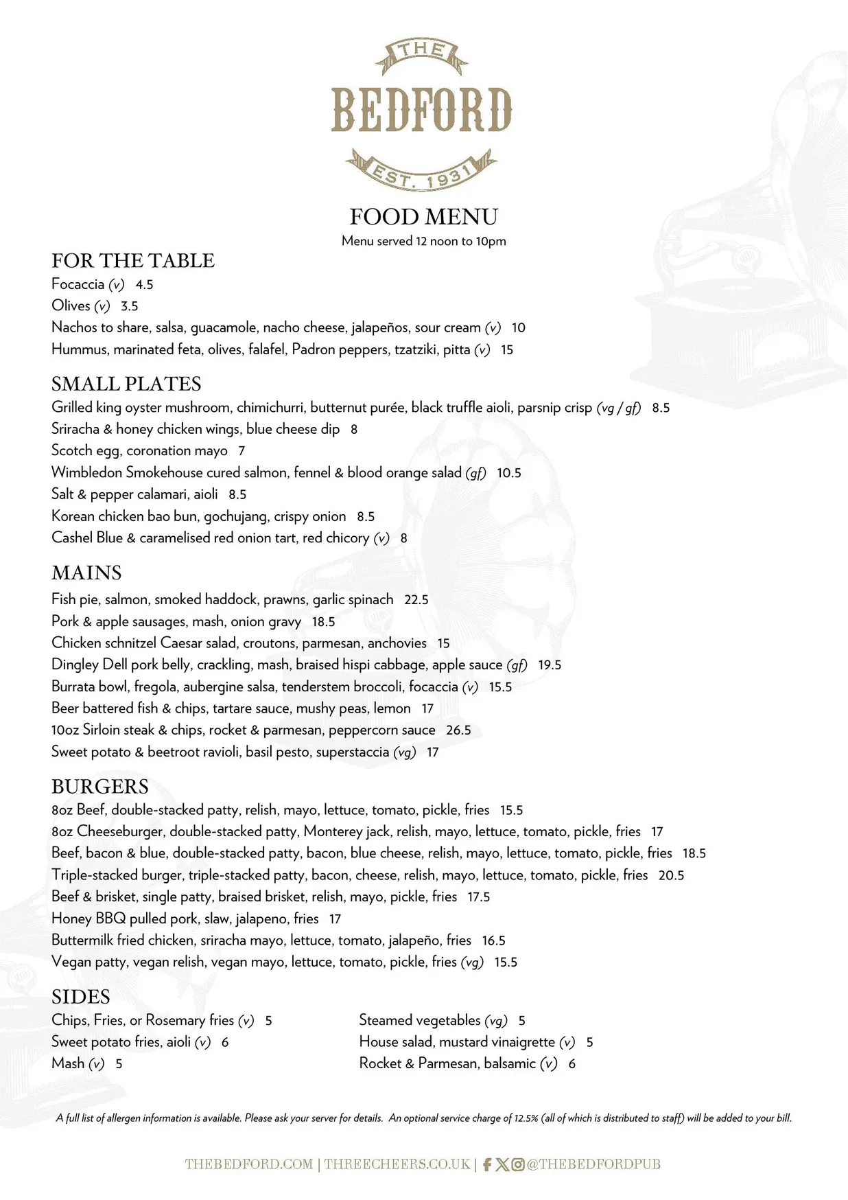 The Bedford menu, page 1