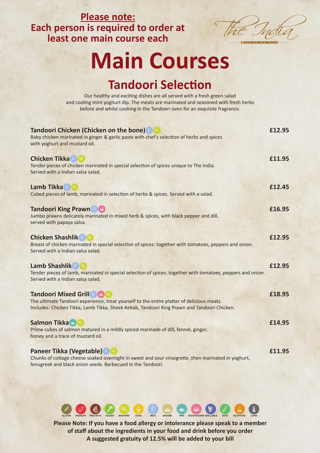 The India menu, page 8