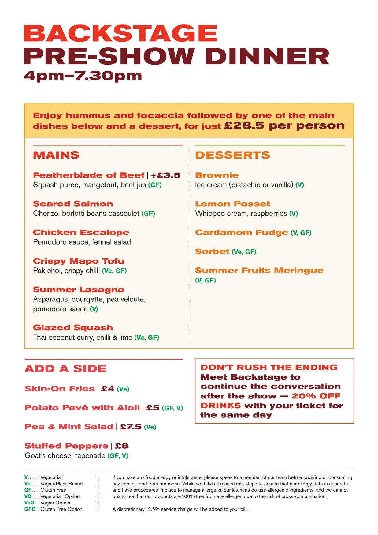 Backstage at The Old Vic menu, page 5