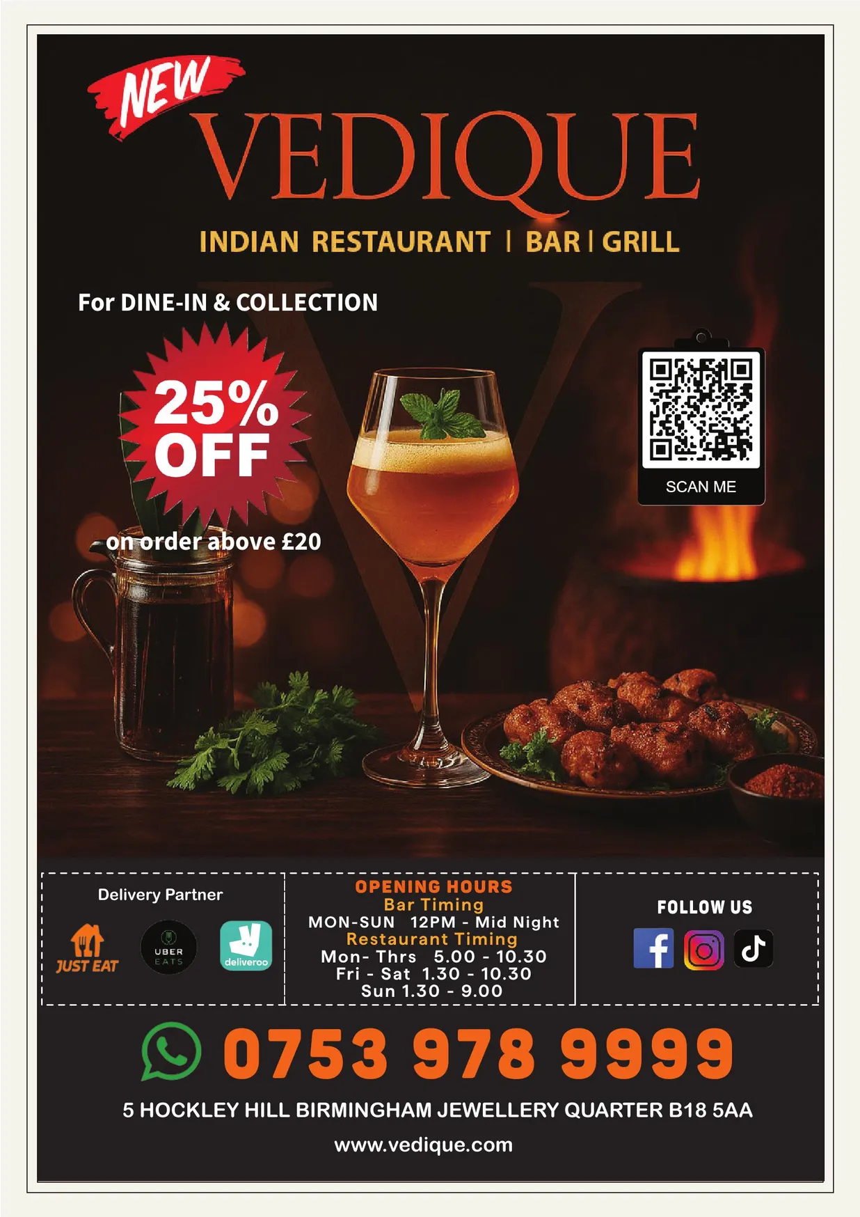 Vedique Indian menu, page 1