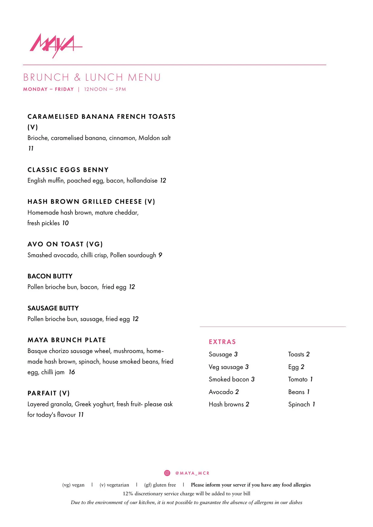 Maya menu, page 1