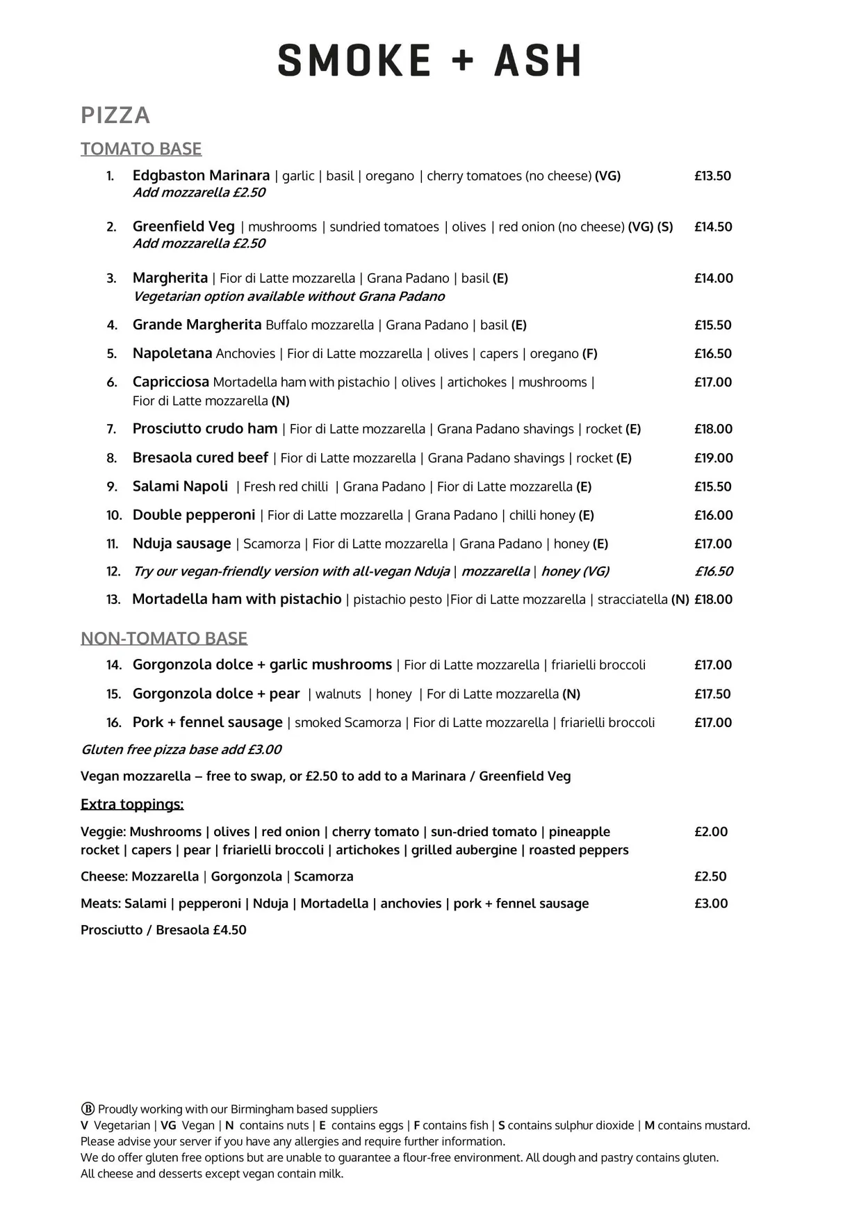 Smoke + Ash menu, page 2