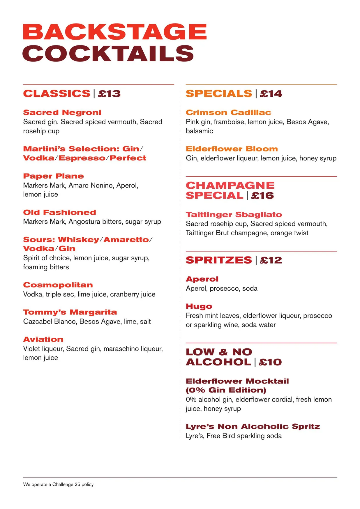 Backstage at The Old Vic menu, page 9