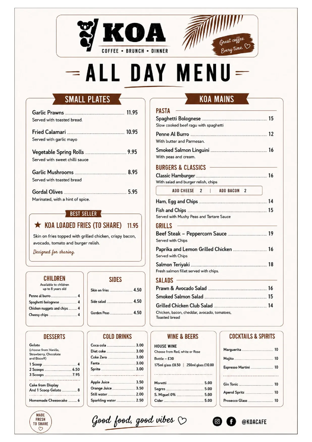 Koa menu, page 1