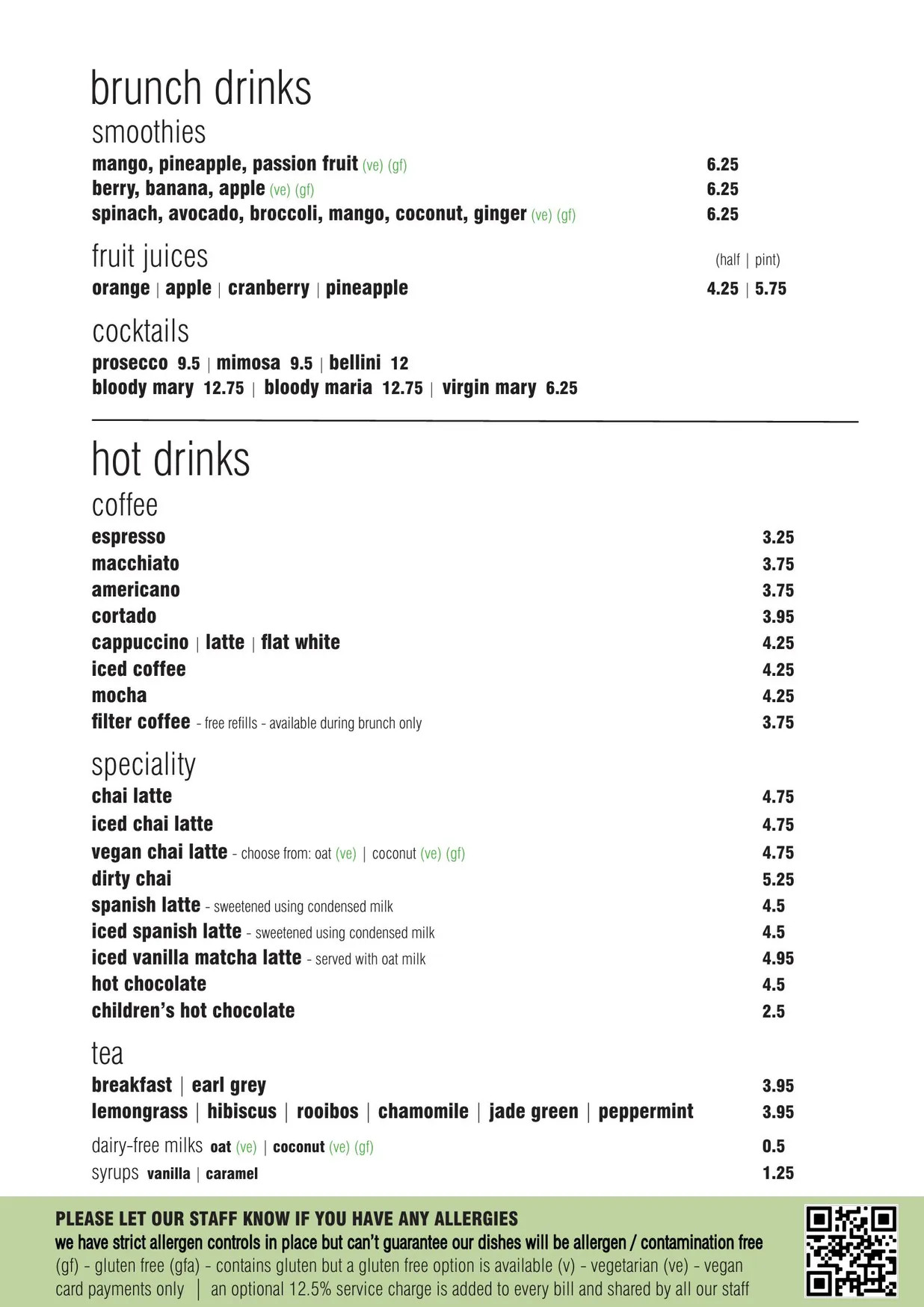 The Plough menu, page 2