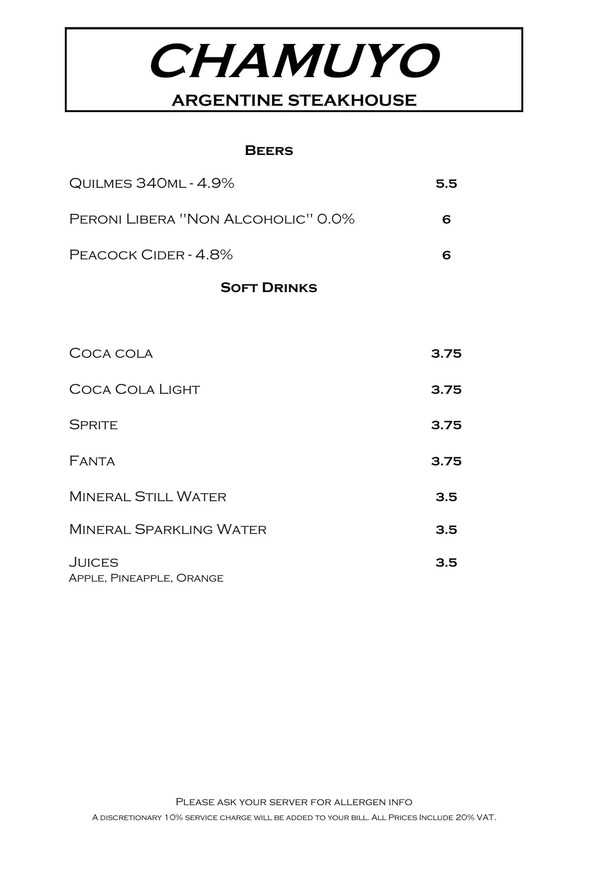 Chamuyo menu, page 5