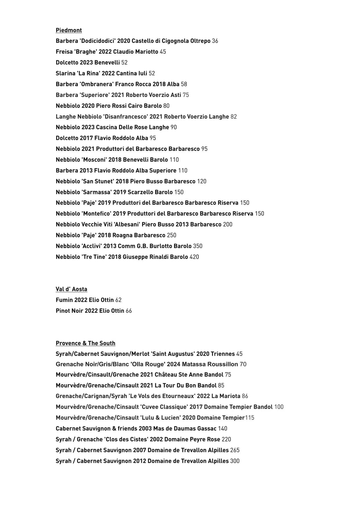 Duchy menu, page 10