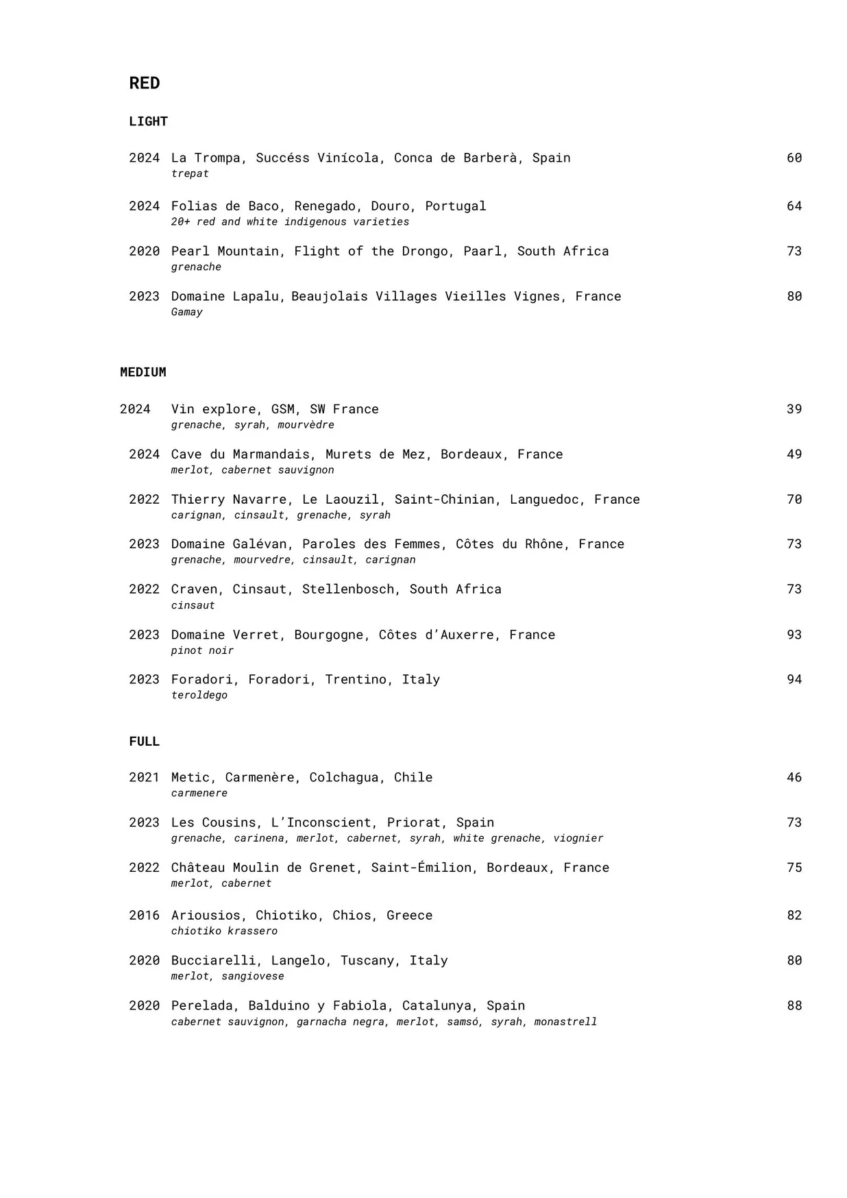 Bar Crispin menu, page 7