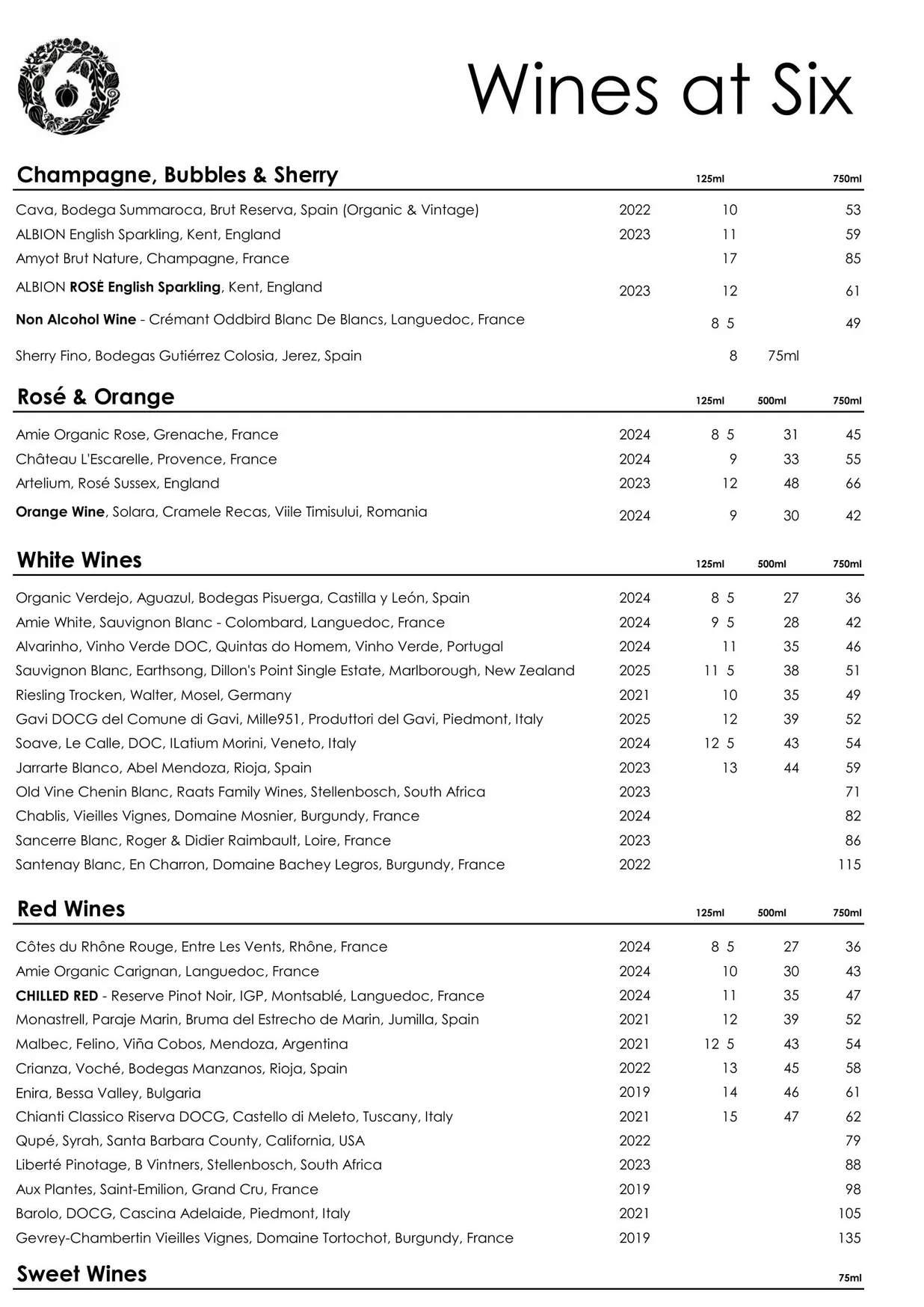 Six Portland Road menu, page 2