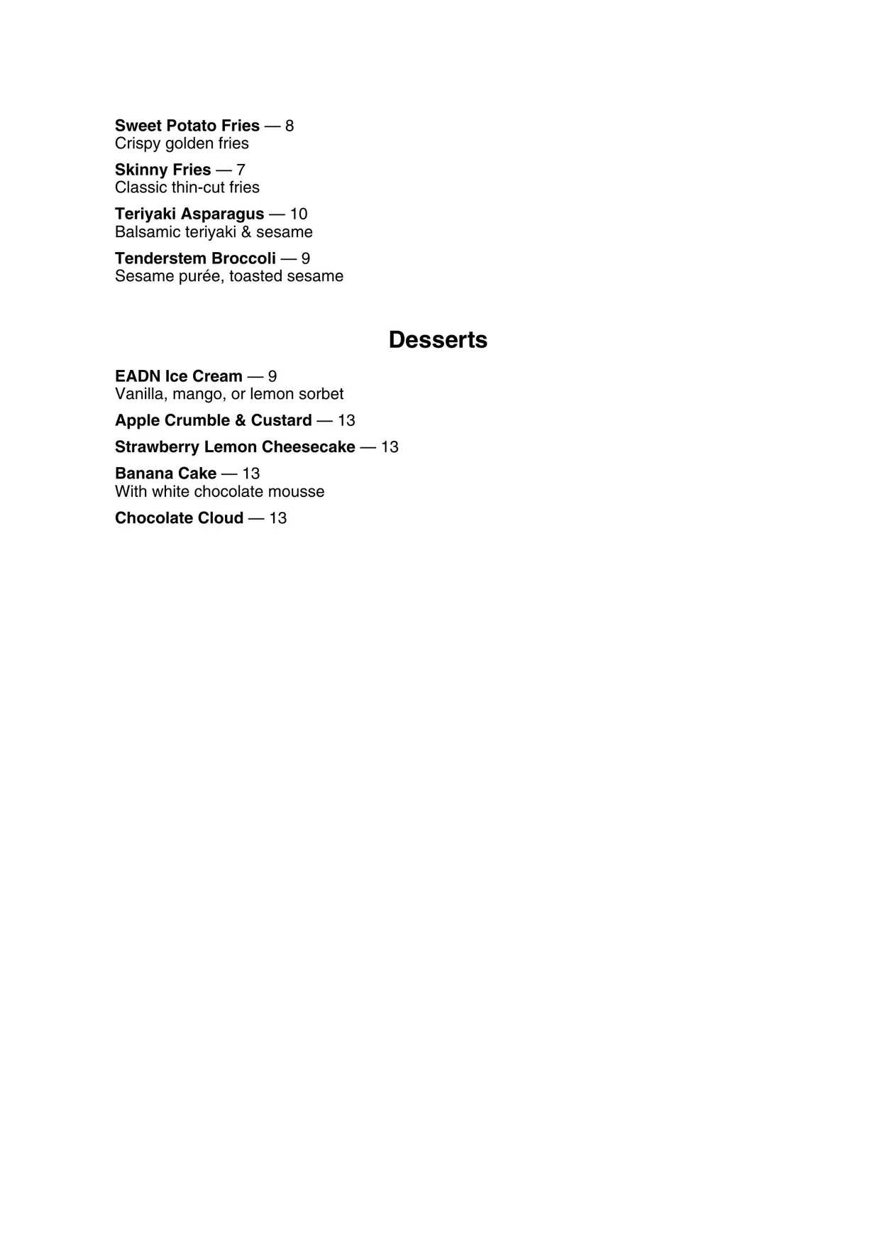 Eadn St Paul's menu, page 2