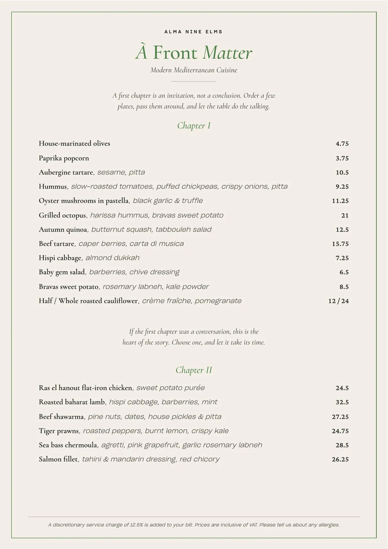 Alma menu, page 3