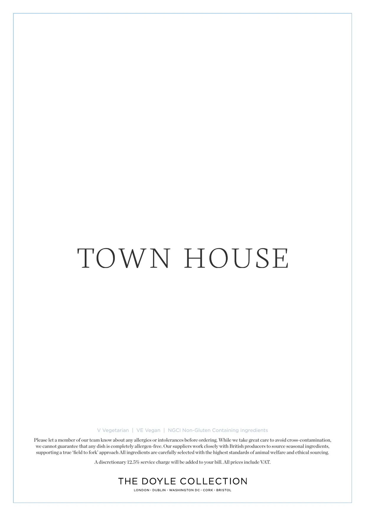 Town House menu, page 2