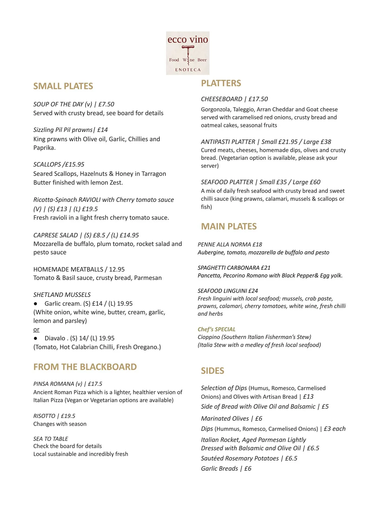Ecco Vino menu, page 8