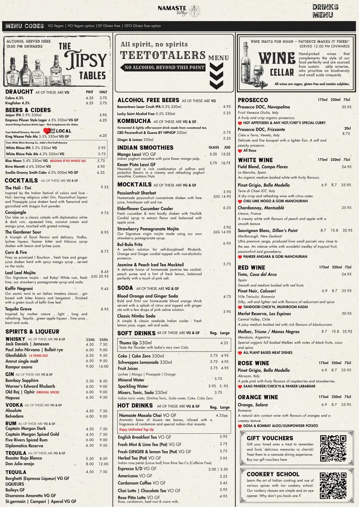 Namaste Village menu, page 2