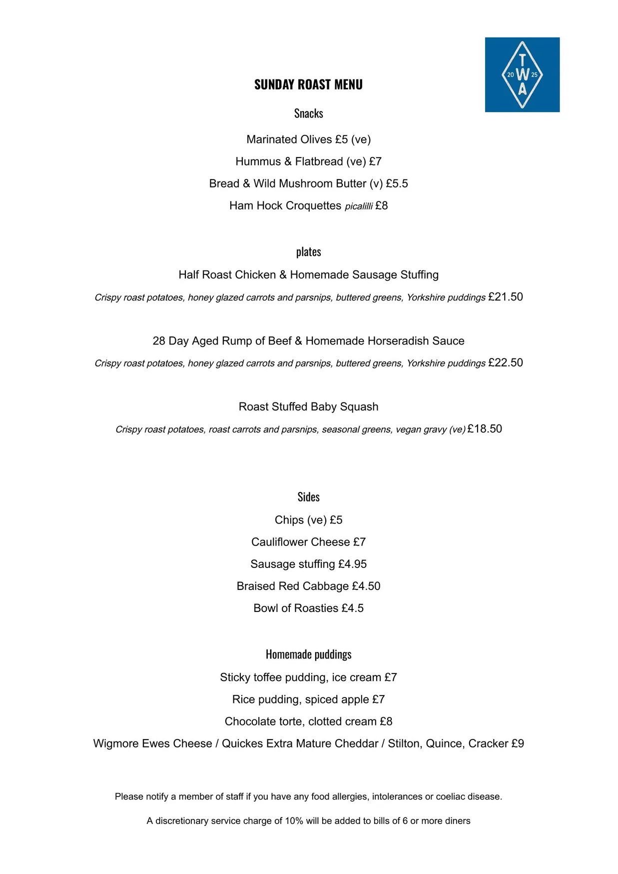 The Wild Alderman menu, page 2