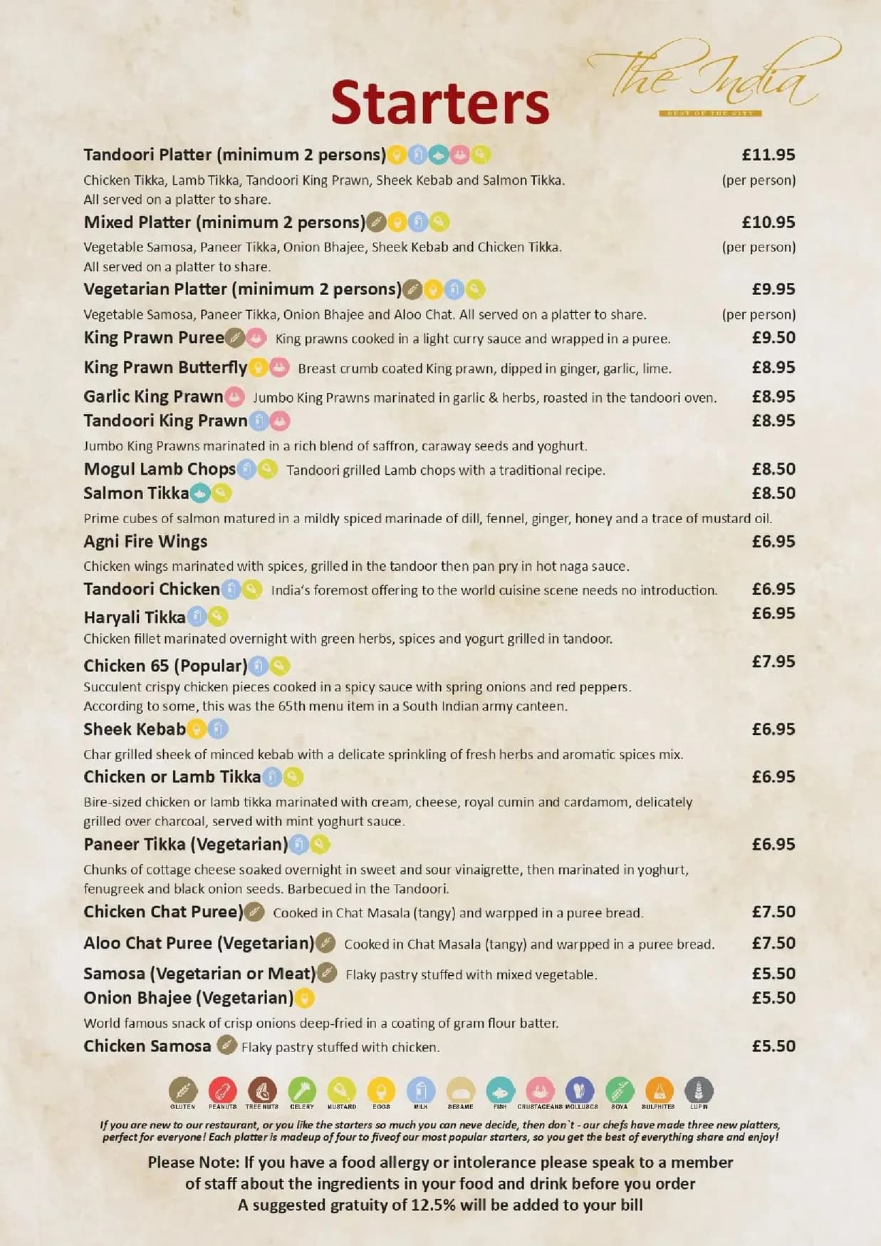 The India Fleet Street menu, page 7