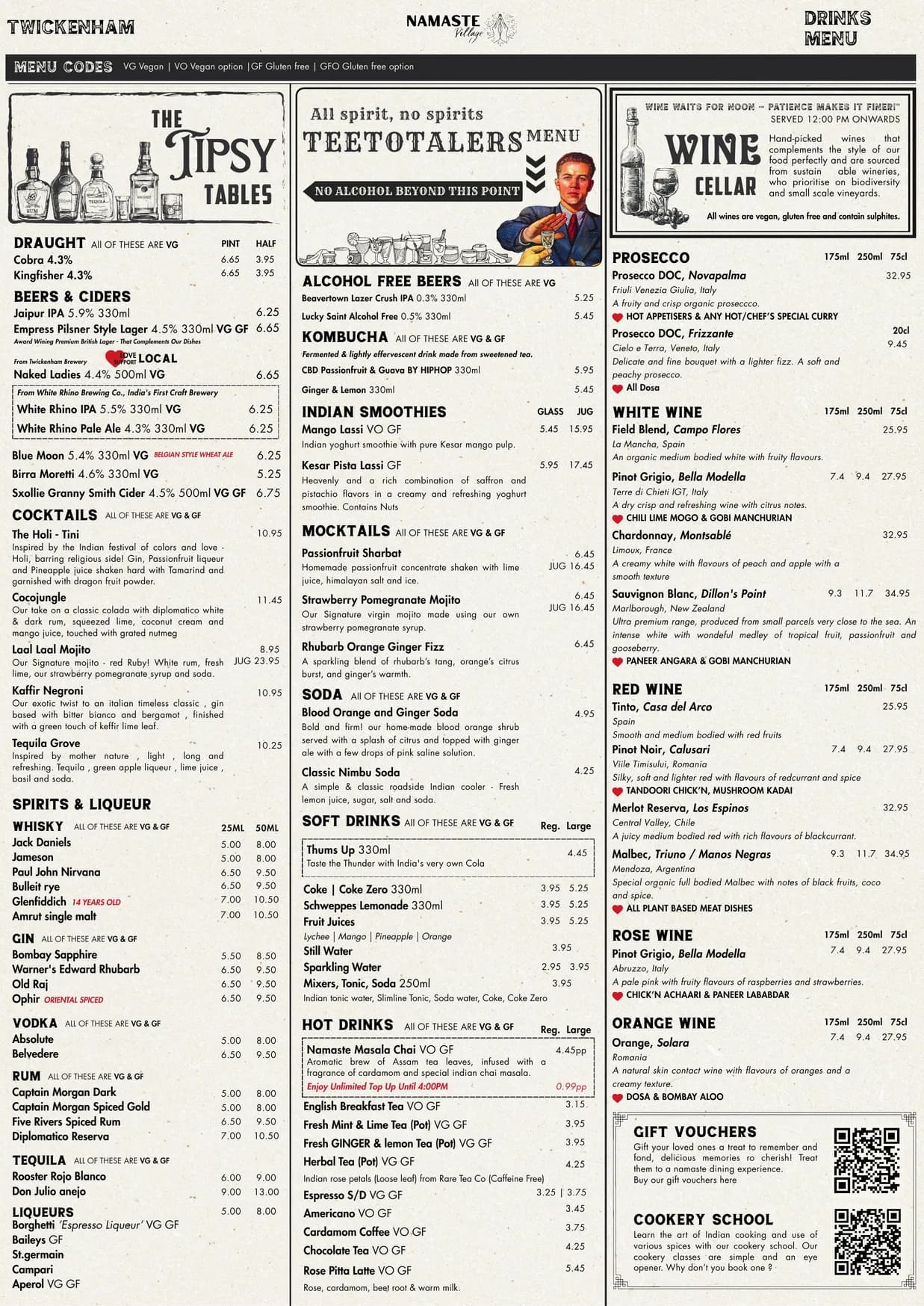 Namaste Village menu, page 2