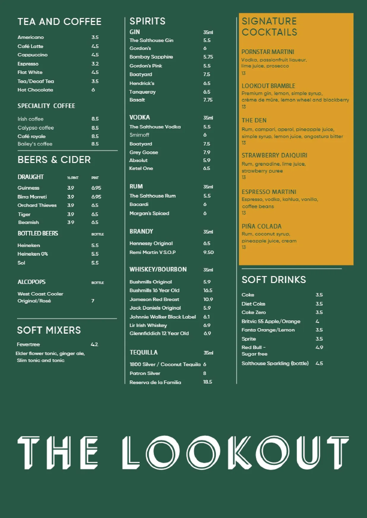The Lookout menu, page 3