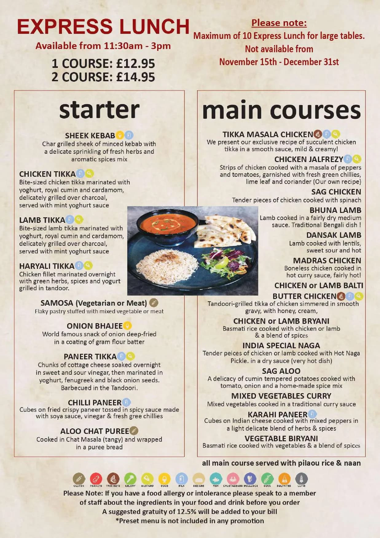 The India Monument menu, page 1